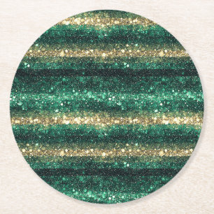 Grünes Gold Glitzer Glanz St. Patrick's Day   Runder Pappuntersetzer