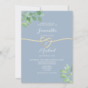 Grünes Gold Herz Dusty Blue Hochzeit Einladung