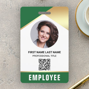 Grünes Gold Name Foto QR-Code Mitarbeiter-ID-Karte Ausweis