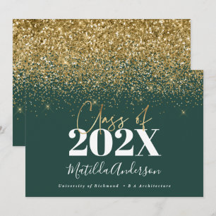 grünes Gold-Script modern elegante Abschlussfeier  Einladung