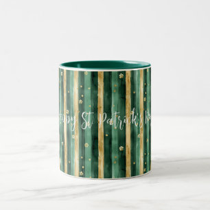 Grünes Gold Shamrock St. Patrick's Day Streifen Zweifarbige Tasse