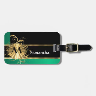 Grünes Gold und schwarzes Monogramm Gepäckanhänger
