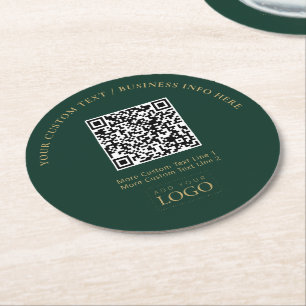 Grünes & Goldenes Geschäftslogo QR-Code Promotions Runder Pappuntersetzer