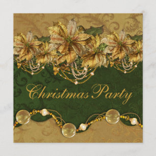Grünes Goldpoinsettia-GoldweihnachtsParty Einladung