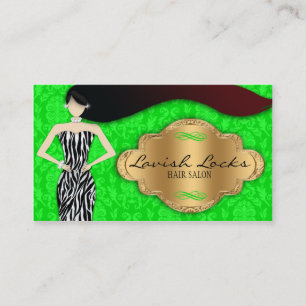 Grünes Goldzebra-Damast-Haar-Stylist-Salon Visitenkarte