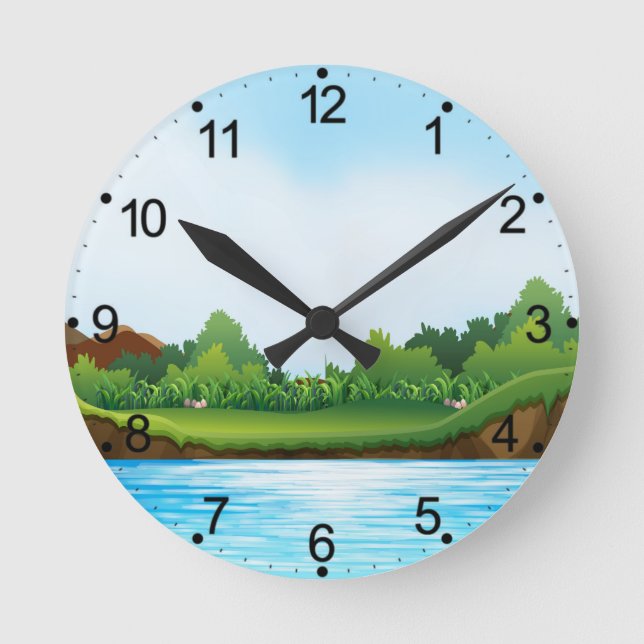 Grünes Gras Blaue Himmel Landschaft-10826 Runde Wanduhr (Vorderseite)