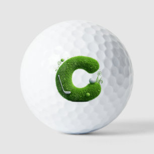 Grünes Gras Buchstabe C Mit Golfball, Schläger Golfball