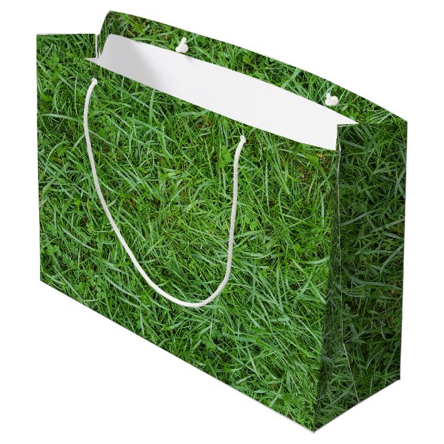 Grünes Gras Große Geschenktüte (Rückseite Schrägansicht)