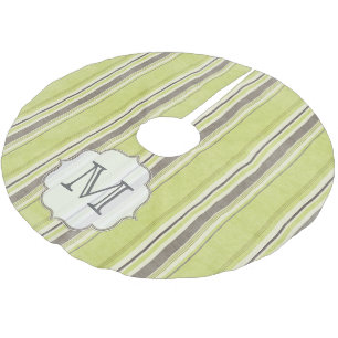 Grünes Grau Stripes Monogramm-Anfangsbaum-Rock Polyester Weihnachtsbaumdecke