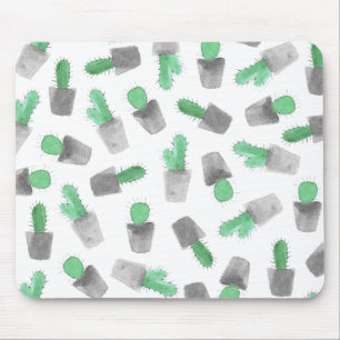 Grünes graues modernes Kaktusmuster des Aquarells Mousepad