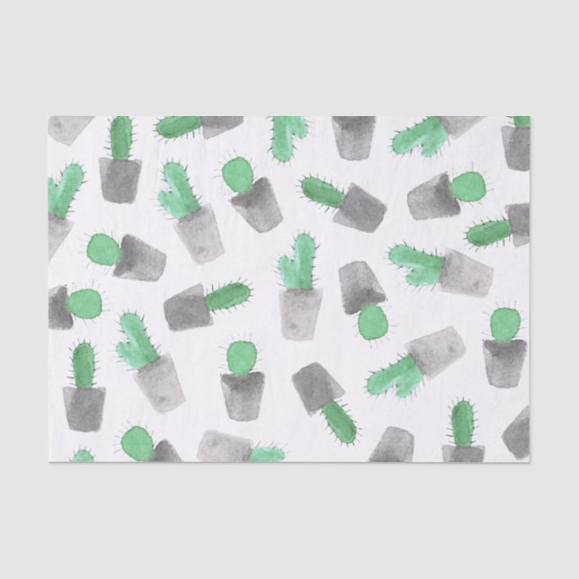 Grünes graues modernes Kaktusmuster des Aquarells Seidenpapier (Vorderseite)