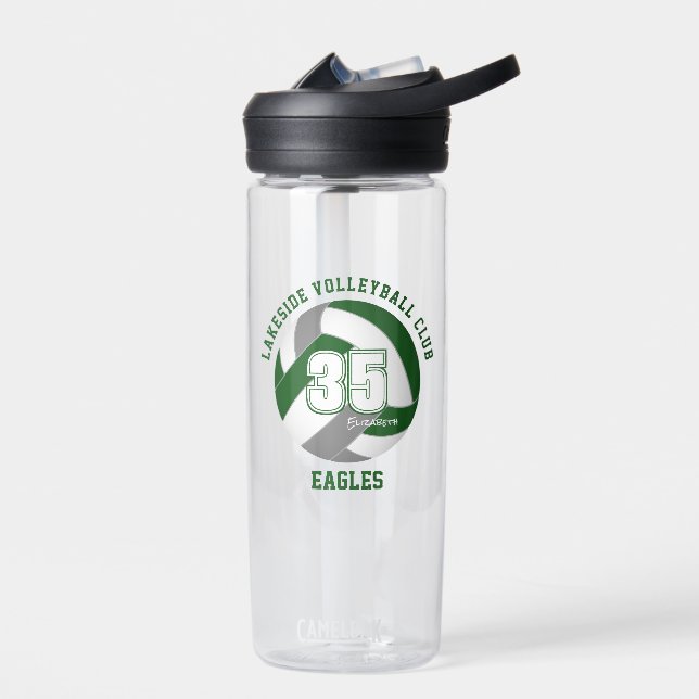 grünes graues Volleyballteam färbt den Namen der K Trinkflasche (Links)