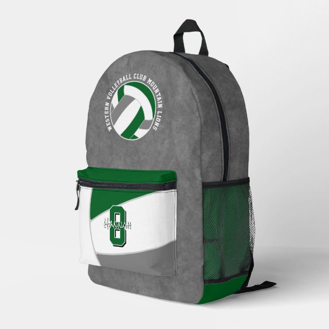 grünes graues Volleyballteam - Mannschaftsname Bedruckter Rucksack (Rückseitige Ecke Rechts)