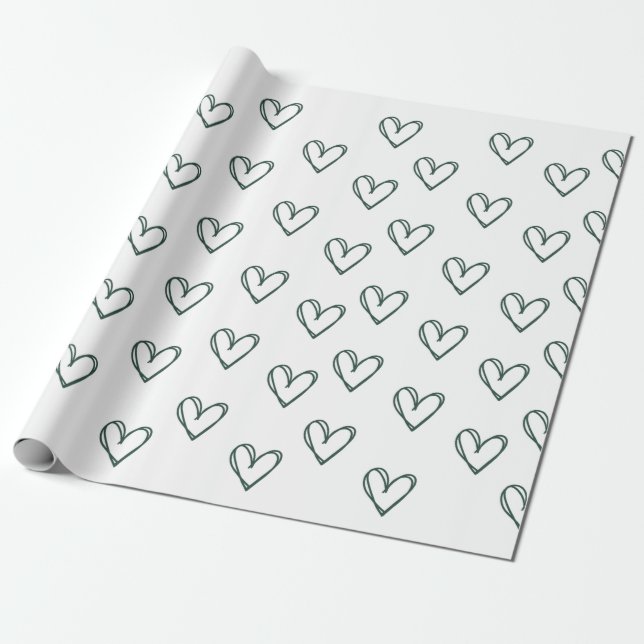 grünes Herz auf weißem Umhüllungsblech Geschenkpapier (Ungerollt)