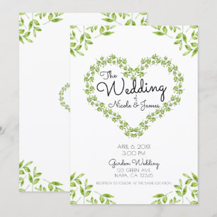 Grünes Herz Blätter Shabby Chic Grünzeug Hochzeit Einladung
