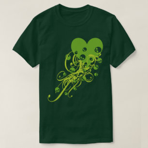 Grünes Herz mit Skullen und Wirbel T - Shirt