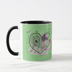 Grünes Herz und Liebe Tasse