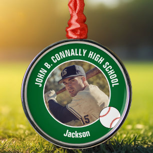 Grünes High School Baseballspieler-Foto Weihnachte Ornament Aus Metall