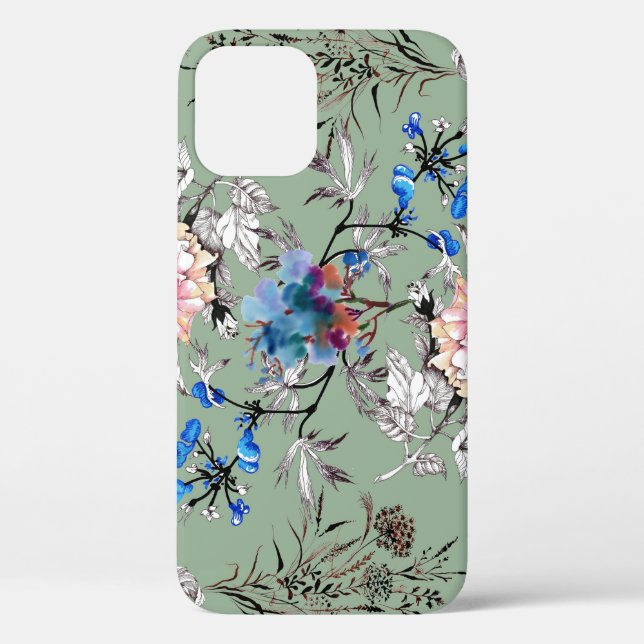 Grünes Hintergrund Blumenmuster. Case-Mate iPhone Hülle (Rückseite)