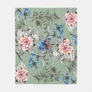 Grünes Hintergrund Blumenmuster. Fleecedecke