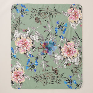 Grünes Hintergrund Blumenmuster. Sherpadecke
