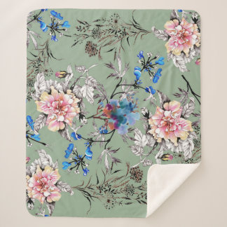 Grünes Hintergrund Blumenmuster. Sherpadecke