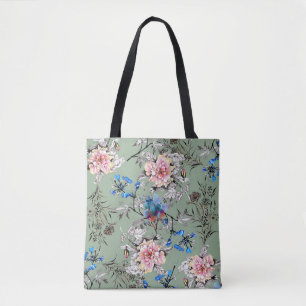 Grünes Hintergrund Blumenmuster. Tasche