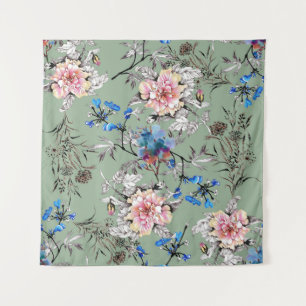 Grünes Hintergrund Blumenmuster. Wandteppich