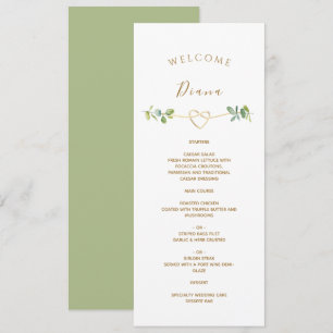 Grünes Hochzeitsmenü mit Gastnamen Menükarte