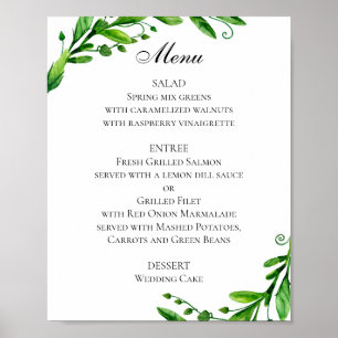 Grünes Hochzeitsmenü Poster. Sommer-Abendmenü Poster