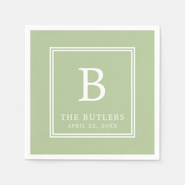 Grünes Hochzeitspapier Napkins auf personalisierte Serviette (Vorderseite)