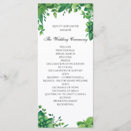 Grünes Hochzeitsprogramm. Sommergartenzeremonie Programm