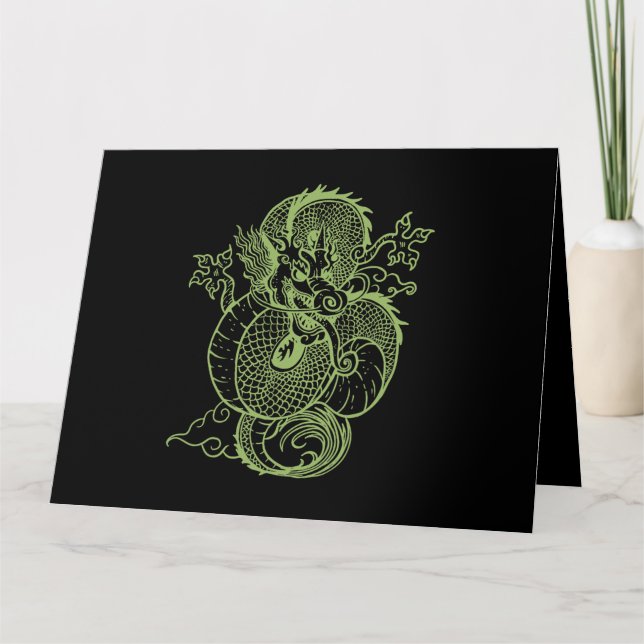 Grünes Japanisch-Chinesisches Drachen Ästhetische  Karte (Vorderseite)