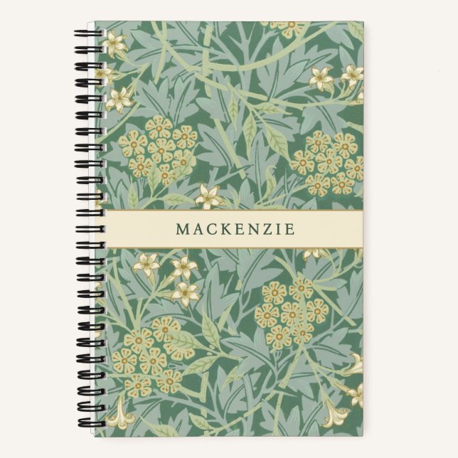 Grünes Jasmin-Blumenmuster Notizbuch (Vorderseite)