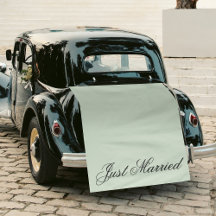 Grünes Just Married Stoff Auto Hochzeitsbanner Sch