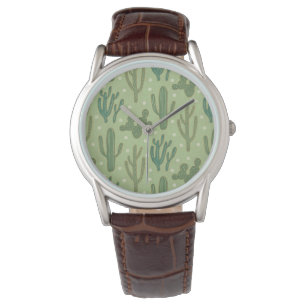 Grünes Kaktus-Muster SüdwestGeo-Schritt- Armbanduhr