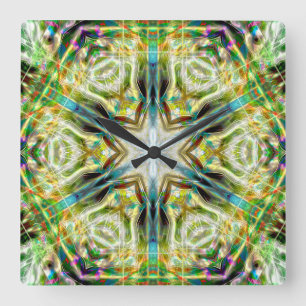 Grünes Kaleidoskop, gealtert Quadratische Wanduhr