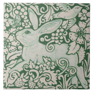 Grünes Kaninchen, das auf 6" Fliesenleder gemalt  Fliese