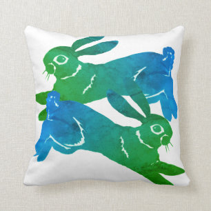 Grünes Kaninchen in Aquarellfarbe Hare Fett-Tiermu Kissen