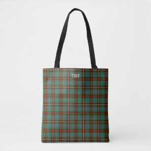 Grünes kariertes Fraser Jagdtartan-Monogramm Tasche