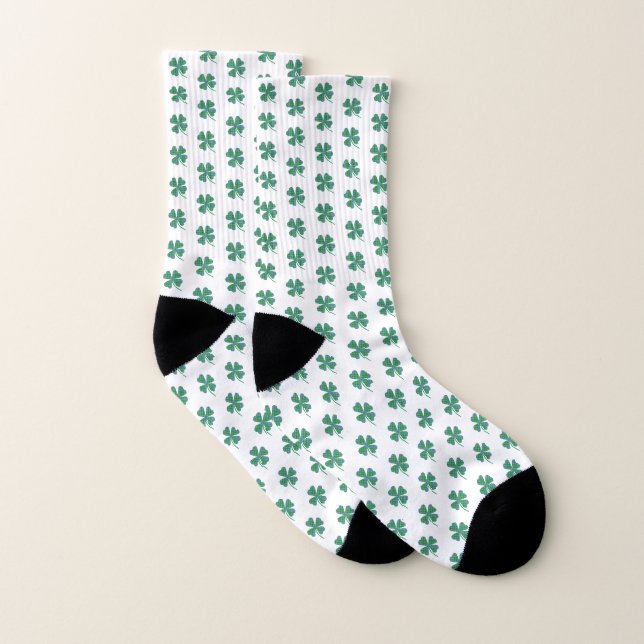 Grünes Kariertes Kleeblatt Vier-Leaf Kleeblatt Mus Socken (Paar)