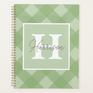 Grünes Kariertes Personalisiertes Monogramm und Na Planer