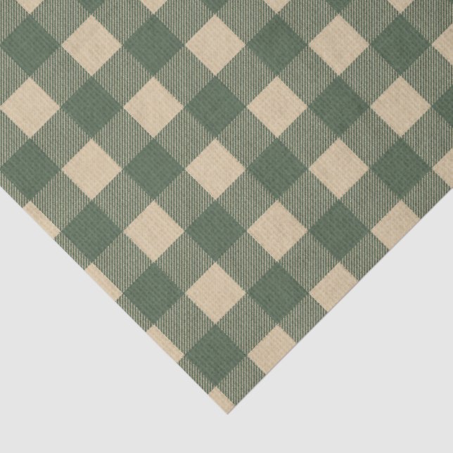 Grünes Kariertes rustikales Land Seidenpapier (Detail)