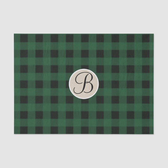 Grünes Kariertes Schachbrett Rustikales Monogramm Seidenpapier (Vorderseite)