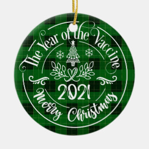 Grünes Karo Jahr des Impfstoffs 2021 Weihnachten Keramik Ornament