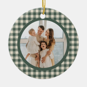 Grünes Karo-Tartan-Muster Jährliches Weihnachtsfot Keramik Ornament