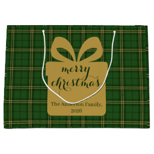 Grünes Karo-Weihnachtsfest-Muster - Große Geschenktüte
