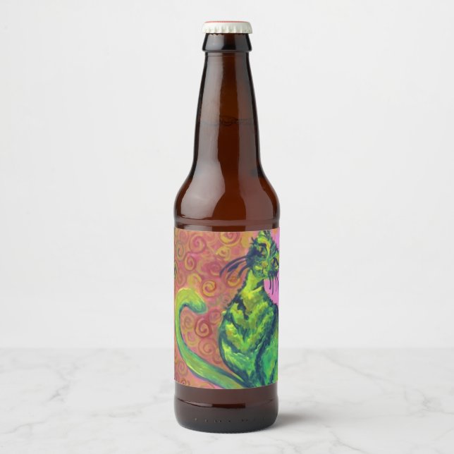 grünes Katzenweinlabel Bierflaschenetikett (Vorderseite)