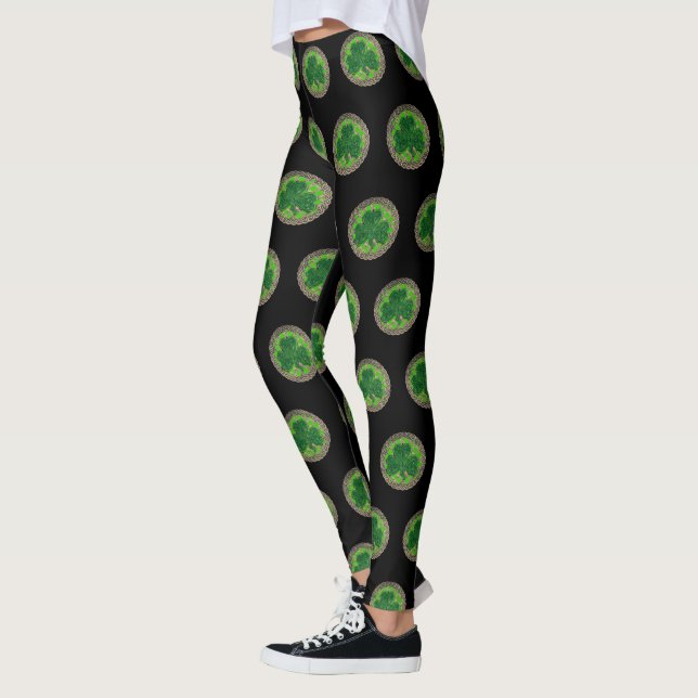Grünes Kleeblatt auf keltischen Knochen Leggings (Links)