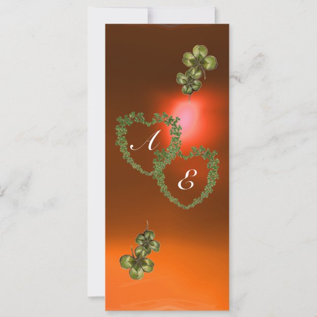 GRÜNES KLEEBLATT HERZEN MONOGRAMM weiß, orange Ankündigung (Vorderseite)